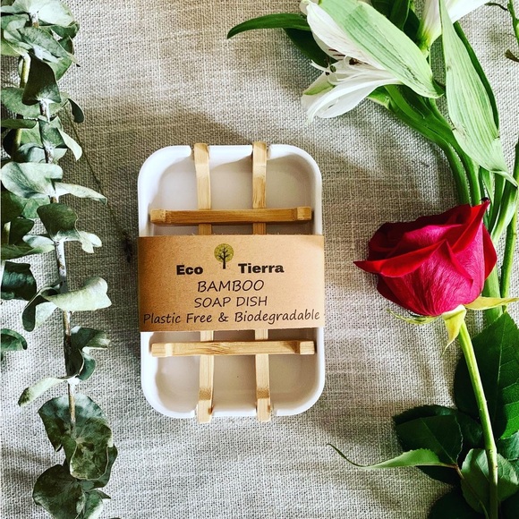 Bamboo Soap Dish - Plastic Free Soap Dish, Bamboo & Corn Starch, Compostable - Picture 1 of 6